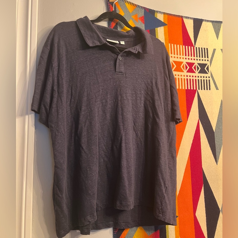 Men's navy Frank&Oak linen knit polo